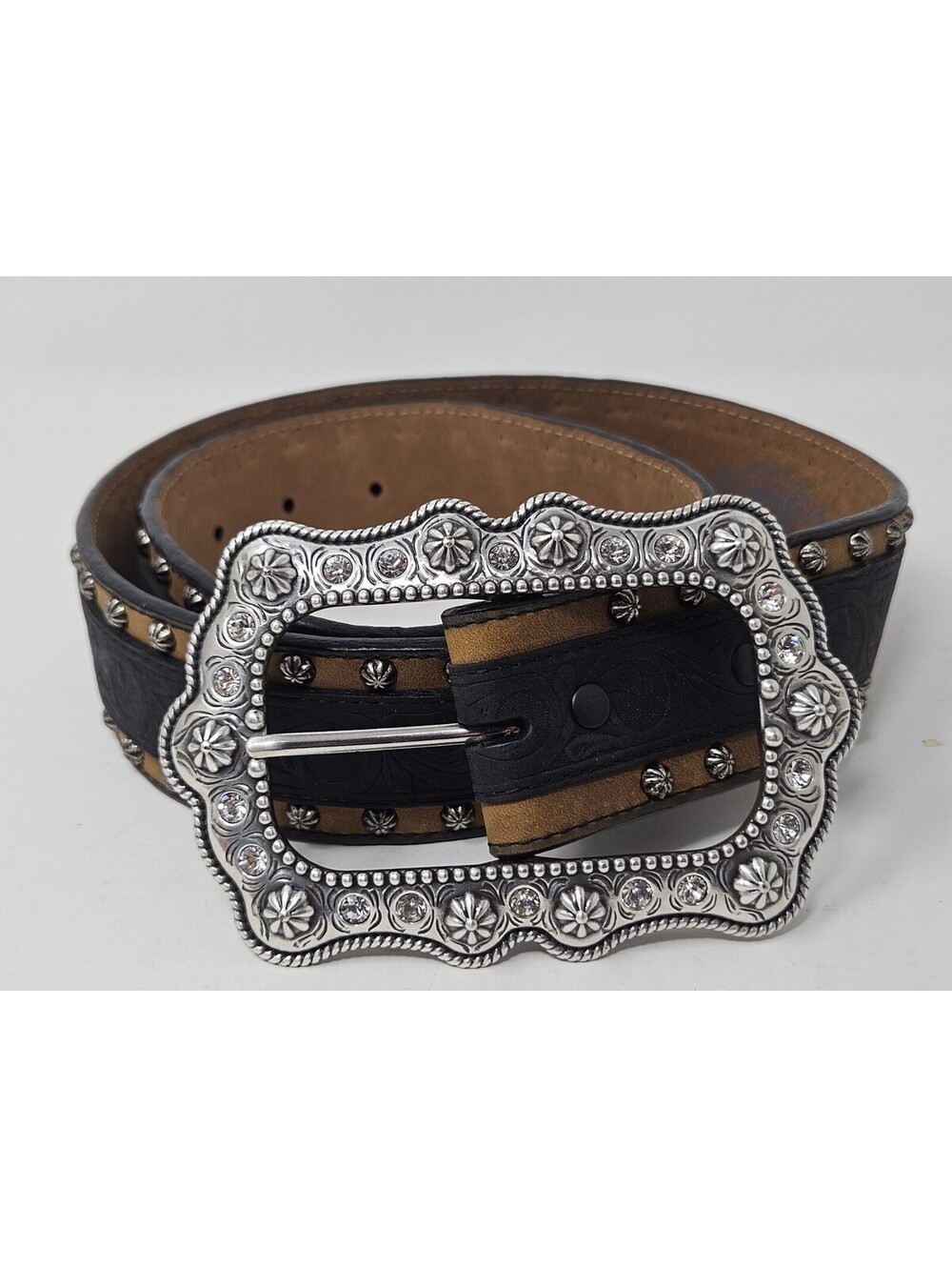 VTG Justin Western Black Leather Belt Abilene C20853 USA Size 30